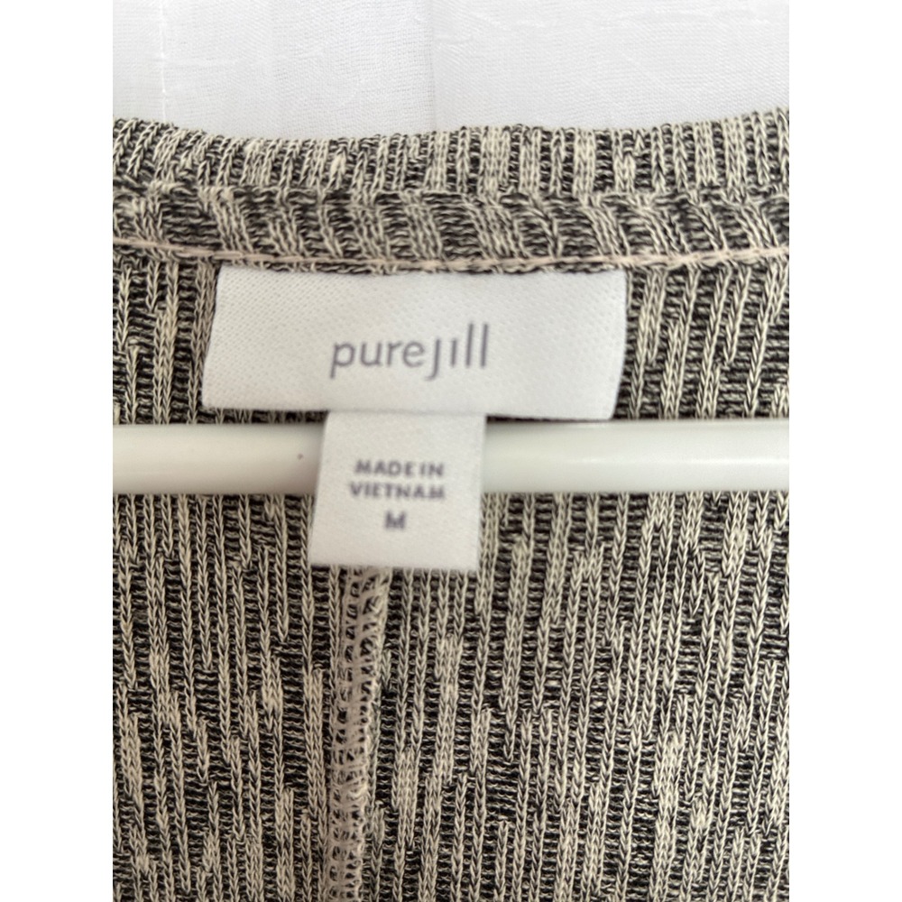 Pure Jill J. Jill Grey Space-Dye Linen Blend V-Neck 3/4 Sleeve Dress Womens M - Picture 2 of 5